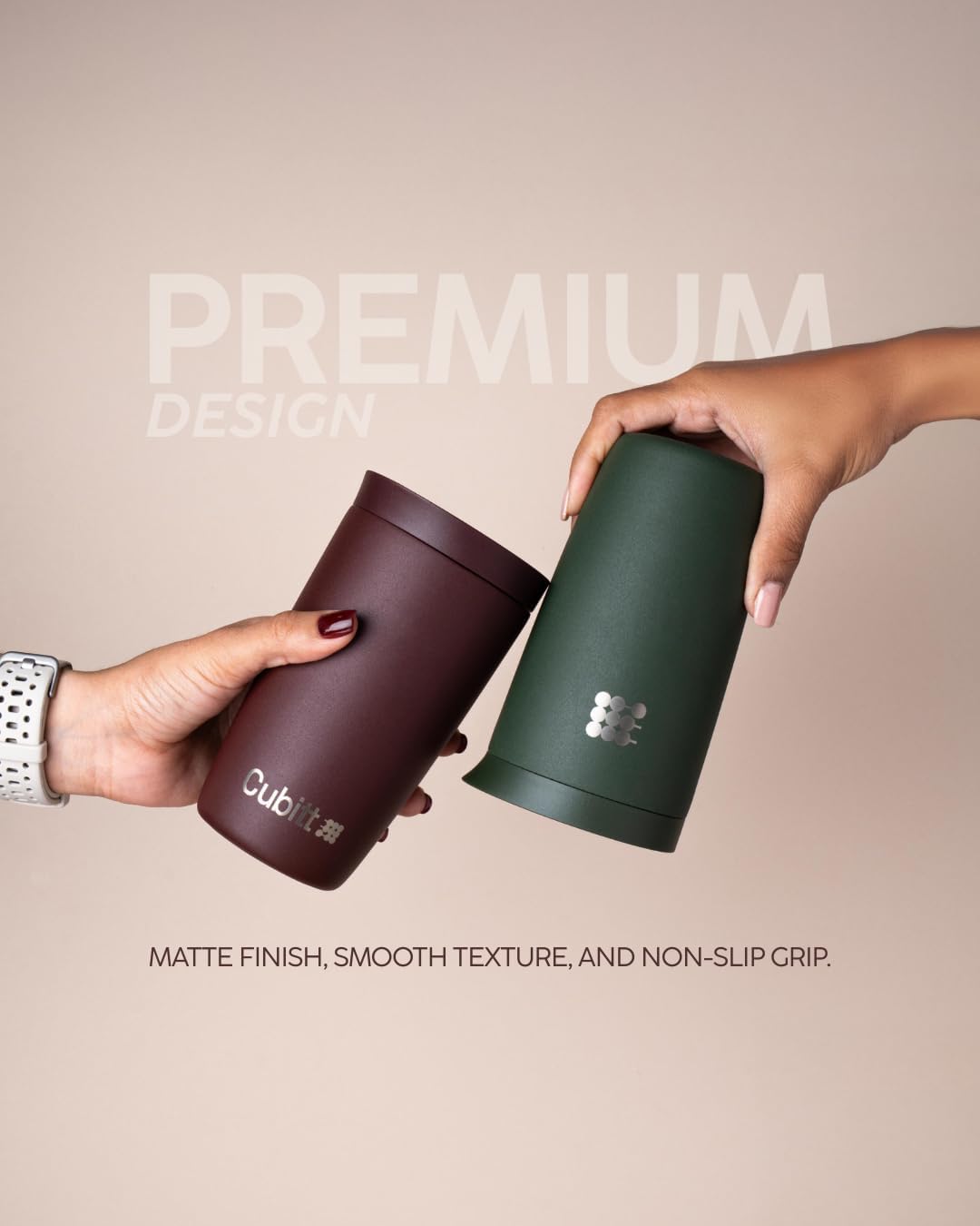 Coffee Mug 12oz, Smart Lid Stainless Steel – Sand | Ceramic Interior, Leak-Proof Design
