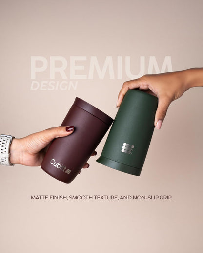 Coffee Mug 12oz, Smart Lid Stainless Steel – Sand | Ceramic Interior, Leak-Proof Design