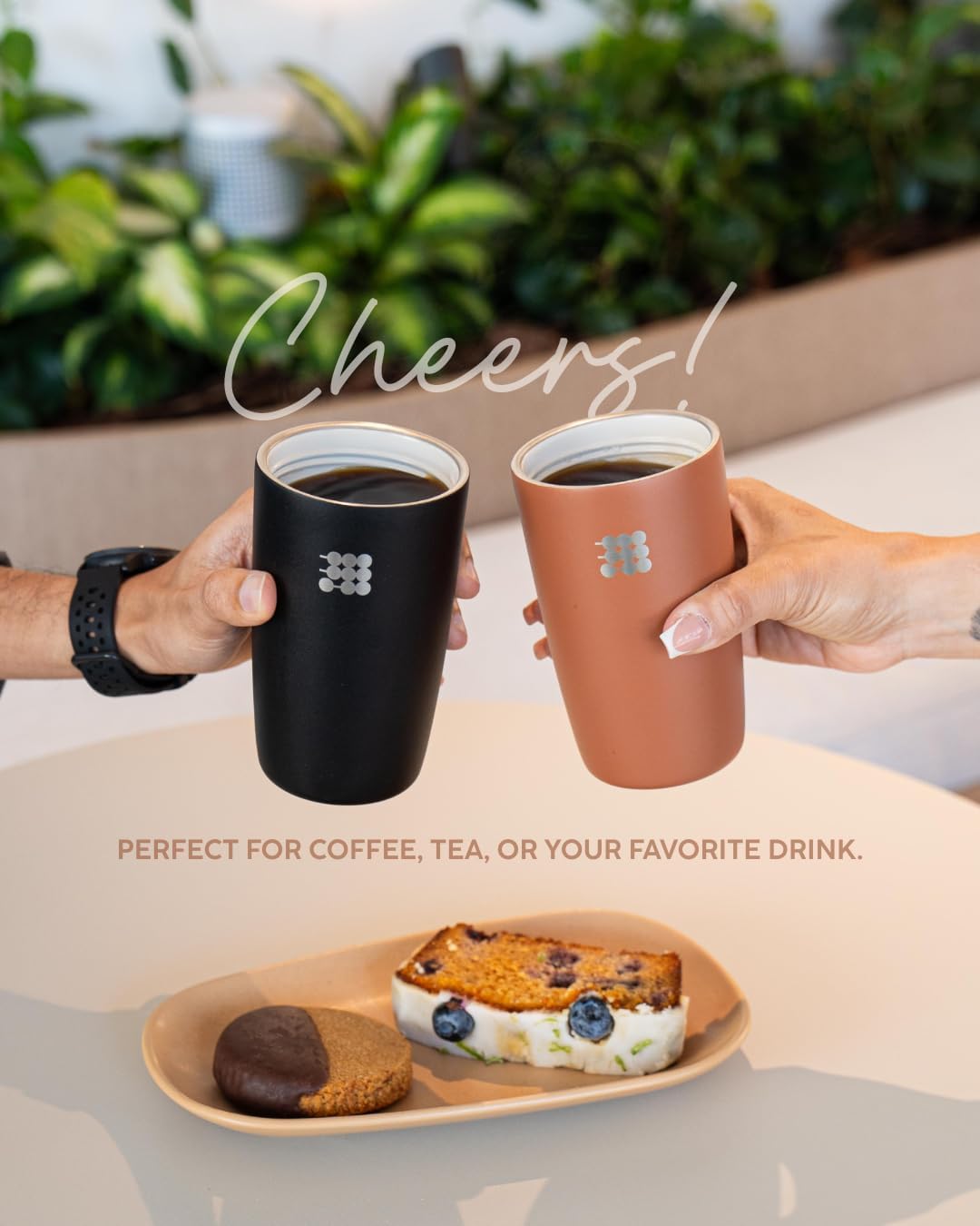 Coffee Mug 12oz, Smart Lid Stainless Steel – Sand | Ceramic Interior, Leak-Proof Design