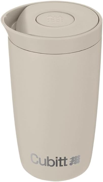 Coffee Mug 12oz, Smart Lid Stainless Steel – Sand | Ceramic Interior, Leak-Proof Design