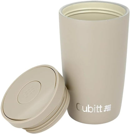 Coffee Mug 12oz, Smart Lid Stainless Steel – Sand | Ceramic Interior, Leak-Proof Design
