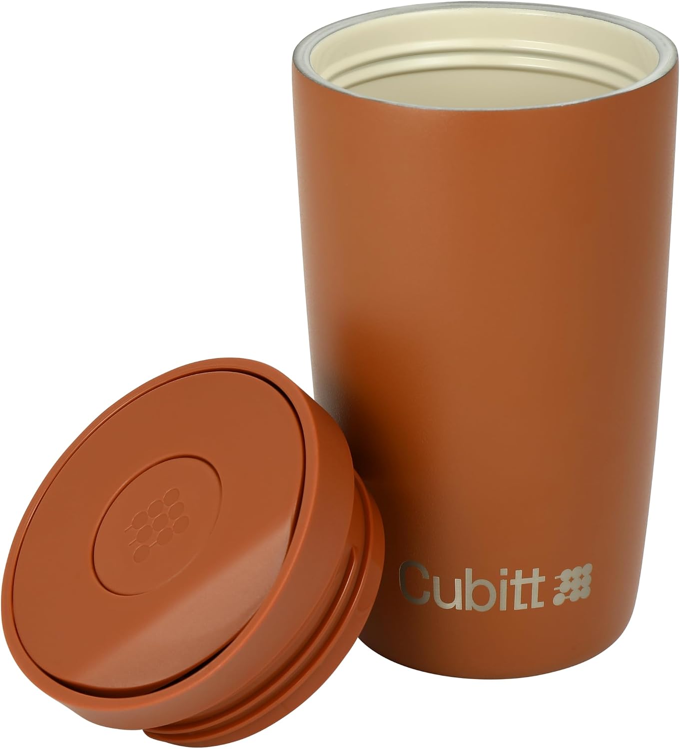 Coffee Mug 12oz, Smart Lid Stainless Steel – Sand | Ceramic Interior, Leak-Proof Design