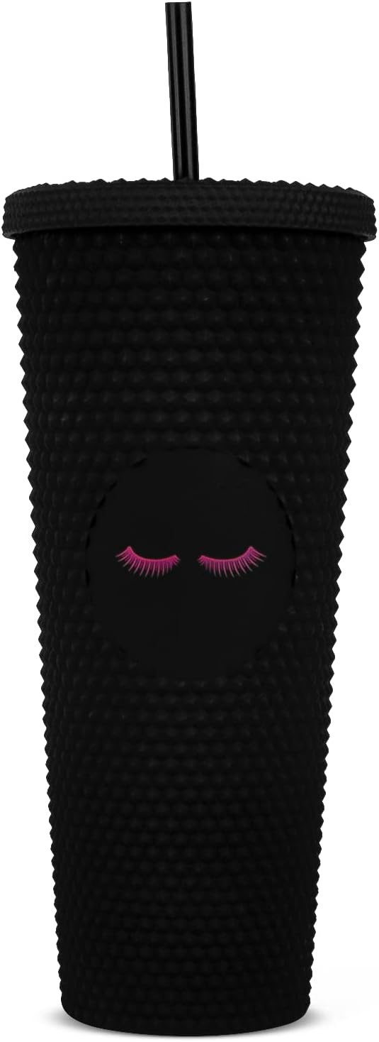 24oz Studded Tumblers | Insulated Double Wall | With Screw on Lid and Straw | Cold Beverage | Hand Wash | Mint Green, Focused & Fabulous