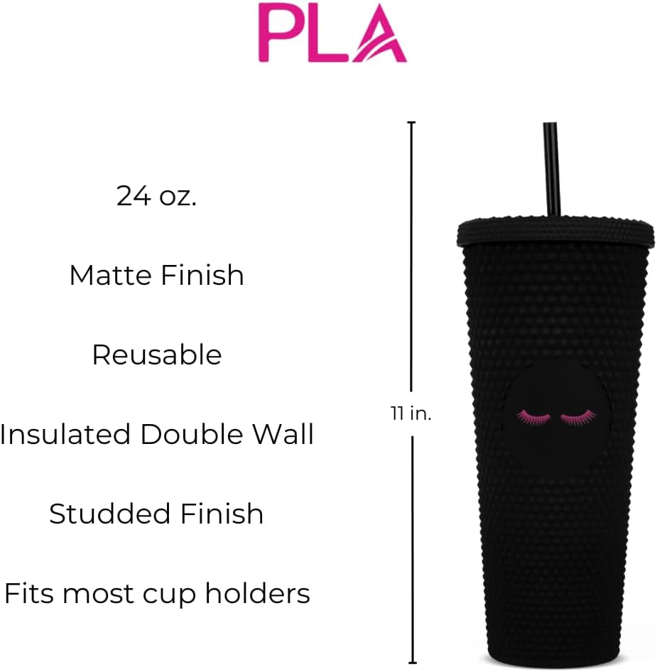 24oz Studded Tumblers | Insulated Double Wall | With Screw on Lid and Straw | Cold Beverage | Hand Wash | Mint Green, Focused & Fabulous