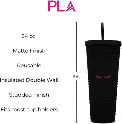 24oz Studded Tumblers | Insulated Double Wall | With Screw on Lid and Straw | Cold Beverage | Hand Wash | Mint Green, Focused & Fabulous