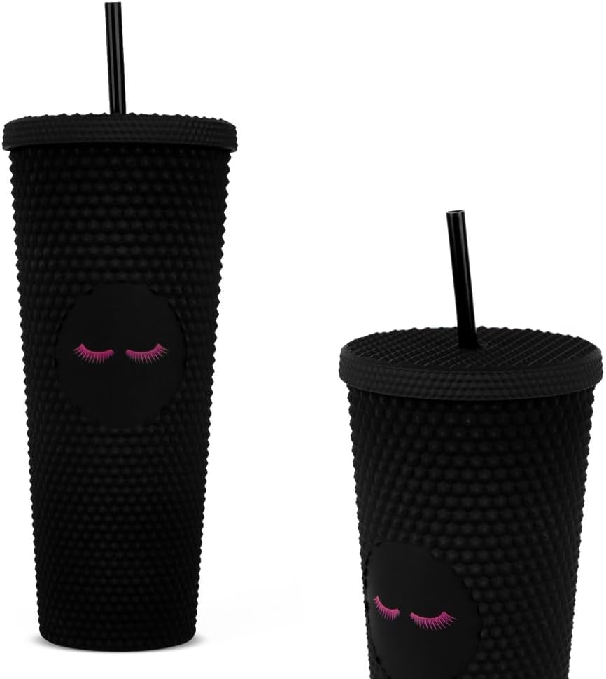 24oz Studded Tumblers | Insulated Double Wall | With Screw on Lid and Straw | Cold Beverage | Hand Wash | Mint Green, Focused & Fabulous