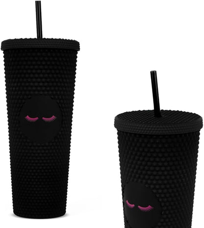 24oz Studded Tumblers | Insulated Double Wall | With Screw on Lid and Straw | Cold Beverage | Hand Wash | Mint Green, Focused & Fabulous