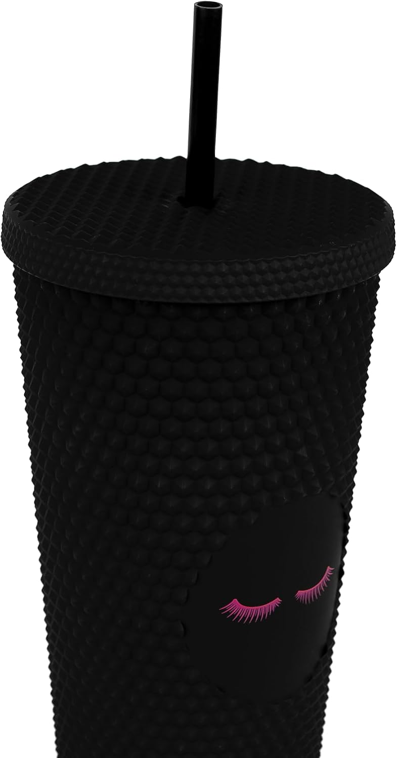 24oz Studded Tumblers | Insulated Double Wall | With Screw on Lid and Straw | Cold Beverage | Hand Wash | Mint Green, Focused & Fabulous