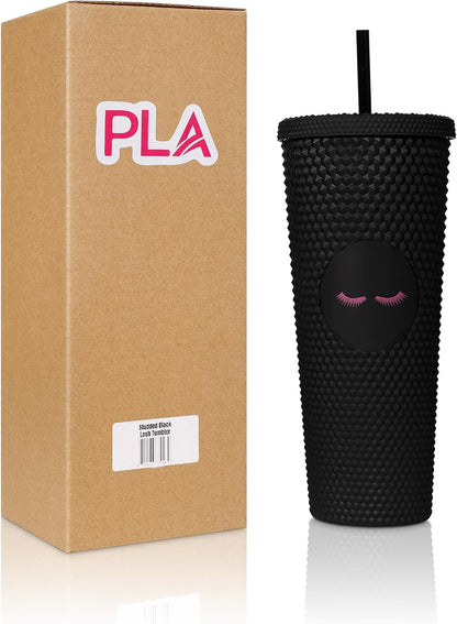24oz Studded Tumblers | Insulated Double Wall | With Screw on Lid and Straw | Cold Beverage | Hand Wash | Mint Green, Focused & Fabulous