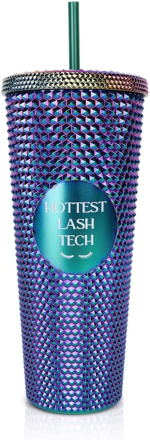 24oz Studded Tumblers | Insulated Double Wall | With Screw on Lid and Straw | Cold Beverage | Hand Wash | Mint Green, Focused & Fabulous