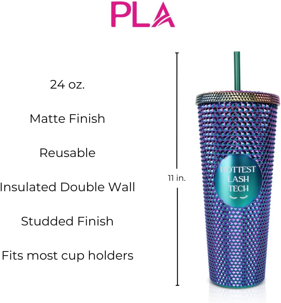 24oz Studded Tumblers | Insulated Double Wall | With Screw on Lid and Straw | Cold Beverage | Hand Wash | Mint Green, Focused & Fabulous