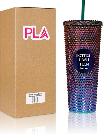 24oz Studded Tumblers | Insulated Double Wall | With Screw on Lid and Straw | Cold Beverage | Hand Wash | Mint Green, Focused & Fabulous