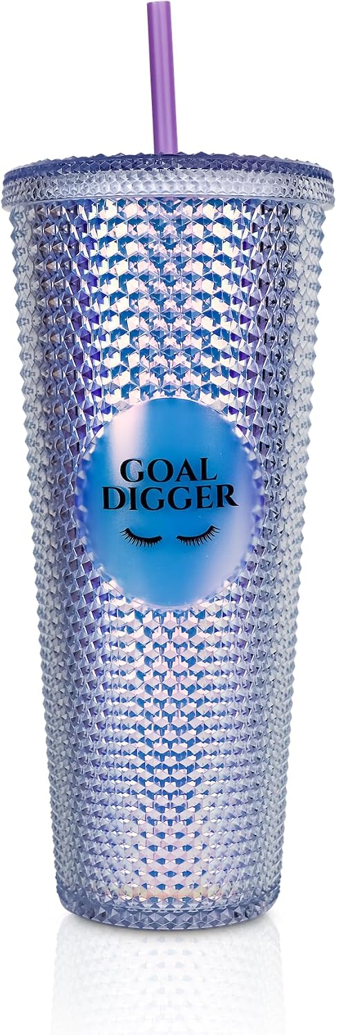 24oz Studded Tumblers | Insulated Double Wall | With Screw on Lid and Straw | Cold Beverage | Hand Wash | Mint Green, Focused & Fabulous