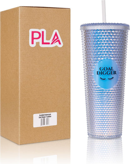 24oz Studded Tumblers | Insulated Double Wall | With Screw on Lid and Straw | Cold Beverage | Hand Wash | Mint Green, Focused & Fabulous