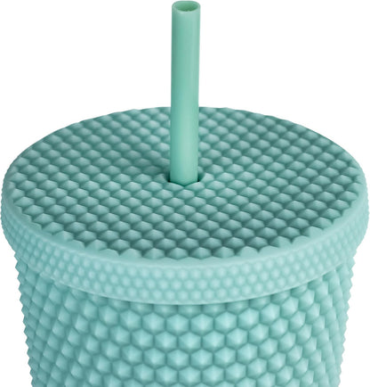 24oz Studded Tumblers | Insulated Double Wall | With Screw on Lid and Straw | Cold Beverage | Hand Wash | Mint Green, Focused & Fabulous