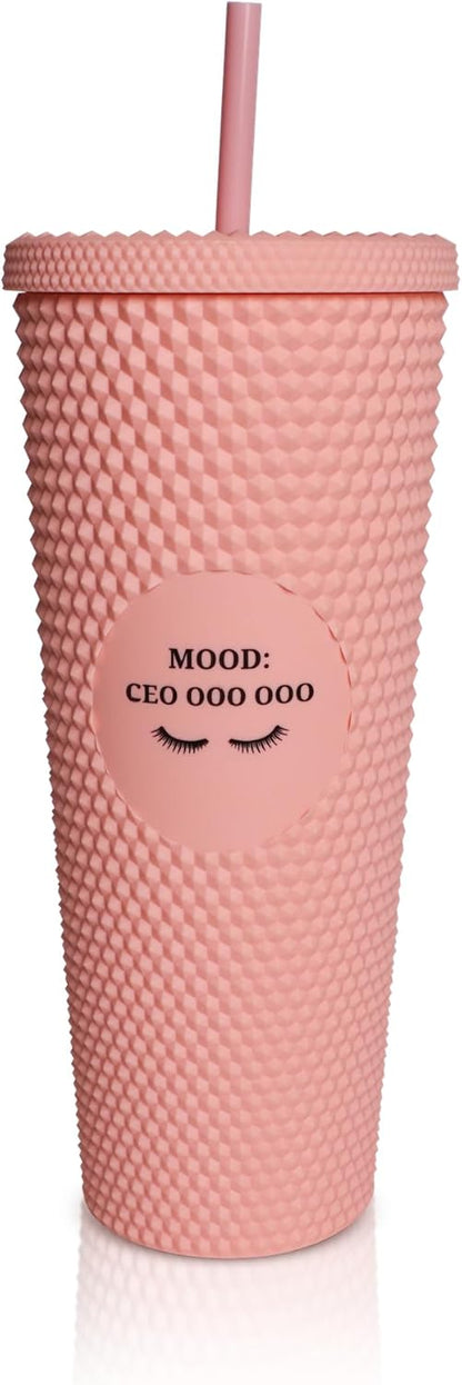 24oz Studded Tumblers | Insulated Double Wall | With Screw on Lid and Straw | Cold Beverage | Hand Wash | Mint Green, Focused & Fabulous