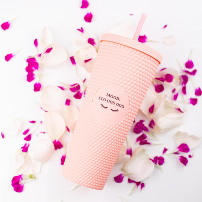 24oz Studded Tumblers | Insulated Double Wall | With Screw on Lid and Straw | Cold Beverage | Hand Wash | Mint Green, Focused & Fabulous