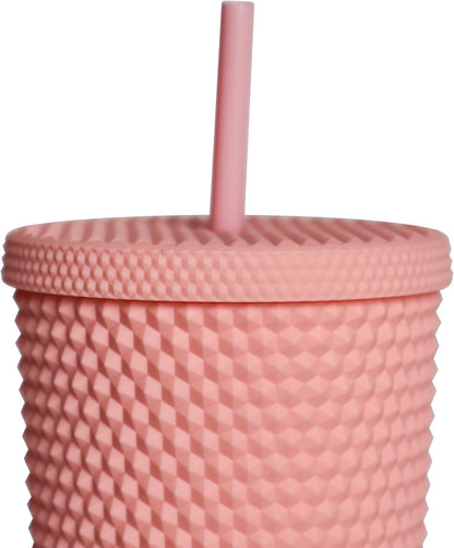 24oz Studded Tumblers | Insulated Double Wall | With Screw on Lid and Straw | Cold Beverage | Hand Wash | Mint Green, Focused & Fabulous
