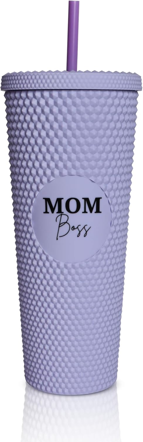24oz Studded Tumblers | Insulated Double Wall | With Screw on Lid and Straw | Cold Beverage | Hand Wash | Mint Green, Focused & Fabulous