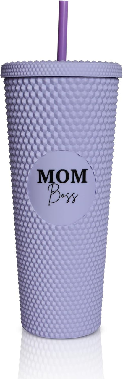 24oz Studded Tumblers | Insulated Double Wall | With Screw on Lid and Straw | Cold Beverage | Hand Wash | Mint Green, Focused & Fabulous