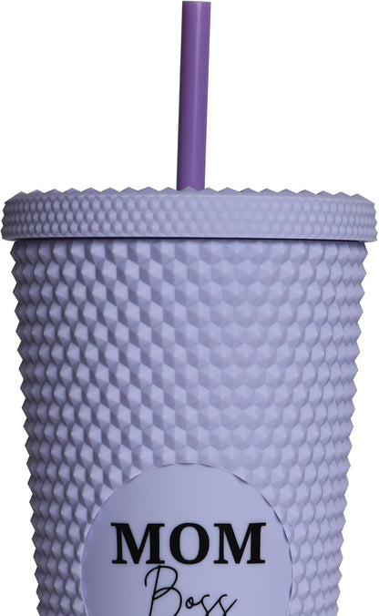 24oz Studded Tumblers | Insulated Double Wall | With Screw on Lid and Straw | Cold Beverage | Hand Wash | Mint Green, Focused & Fabulous