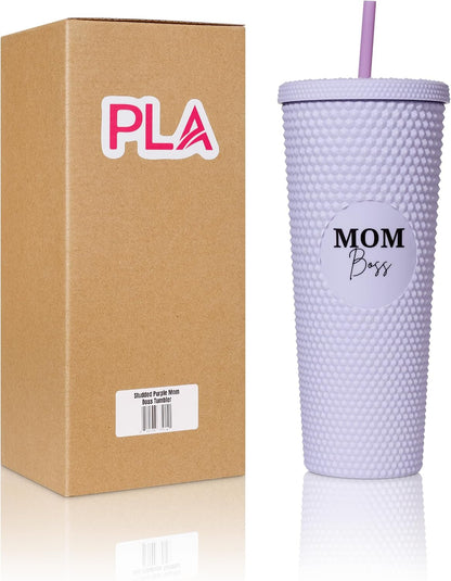 24oz Studded Tumblers | Insulated Double Wall | With Screw on Lid and Straw | Cold Beverage | Hand Wash | Mint Green, Focused & Fabulous