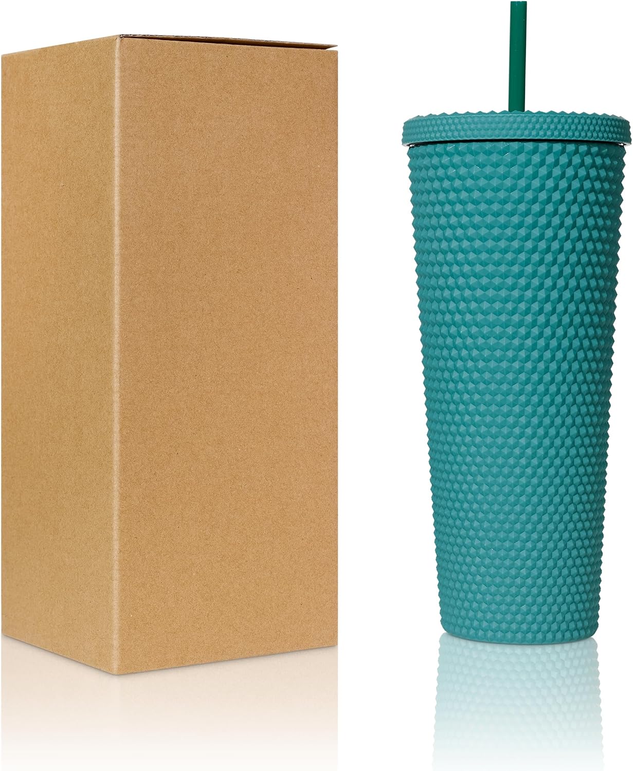 24oz Studded Tumblers | Insulated Double Wall | With Screw on Lid and Straw | Cold Beverage | Hand Wash | Mint Green, Focused & Fabulous