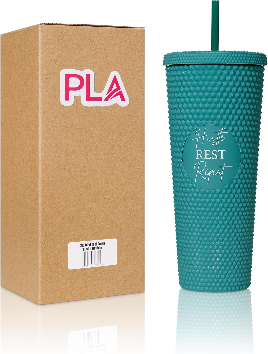 24oz Studded Tumblers | Insulated Double Wall | With Screw on Lid and Straw | Cold Beverage | Hand Wash | Mint Green, Focused & Fabulous