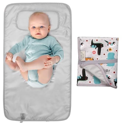 Portable Changing Pad, Soft Padded Waterproof Baby Changing Mat for Diaper Bag, Foldable & Wipe Clean, 27.5"×15.8", Compact Travel Mat for Newborns, Elephant Design, Made in Turkey