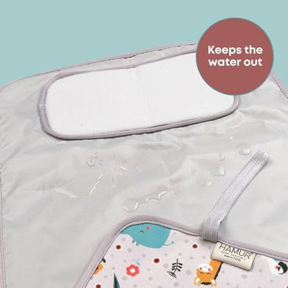 Portable Changing Pad, Soft Padded Waterproof Baby Changing Mat for Diaper Bag, Foldable & Wipe Clean, 27.5"×15.8", Compact Travel Mat for Newborns, Elephant Design, Made in Turkey