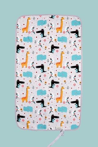 Portable Changing Pad, Soft Padded Waterproof Baby Changing Mat for Diaper Bag, Foldable & Wipe Clean, 27.5"×15.8", Compact Travel Mat for Newborns, Elephant Design, Made in Turkey