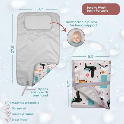 Portable Changing Pad, Soft Padded Waterproof Baby Changing Mat for Diaper Bag, Foldable & Wipe Clean, 27.5"×15.8", Compact Travel Mat for Newborns, Elephant Design, Made in Turkey
