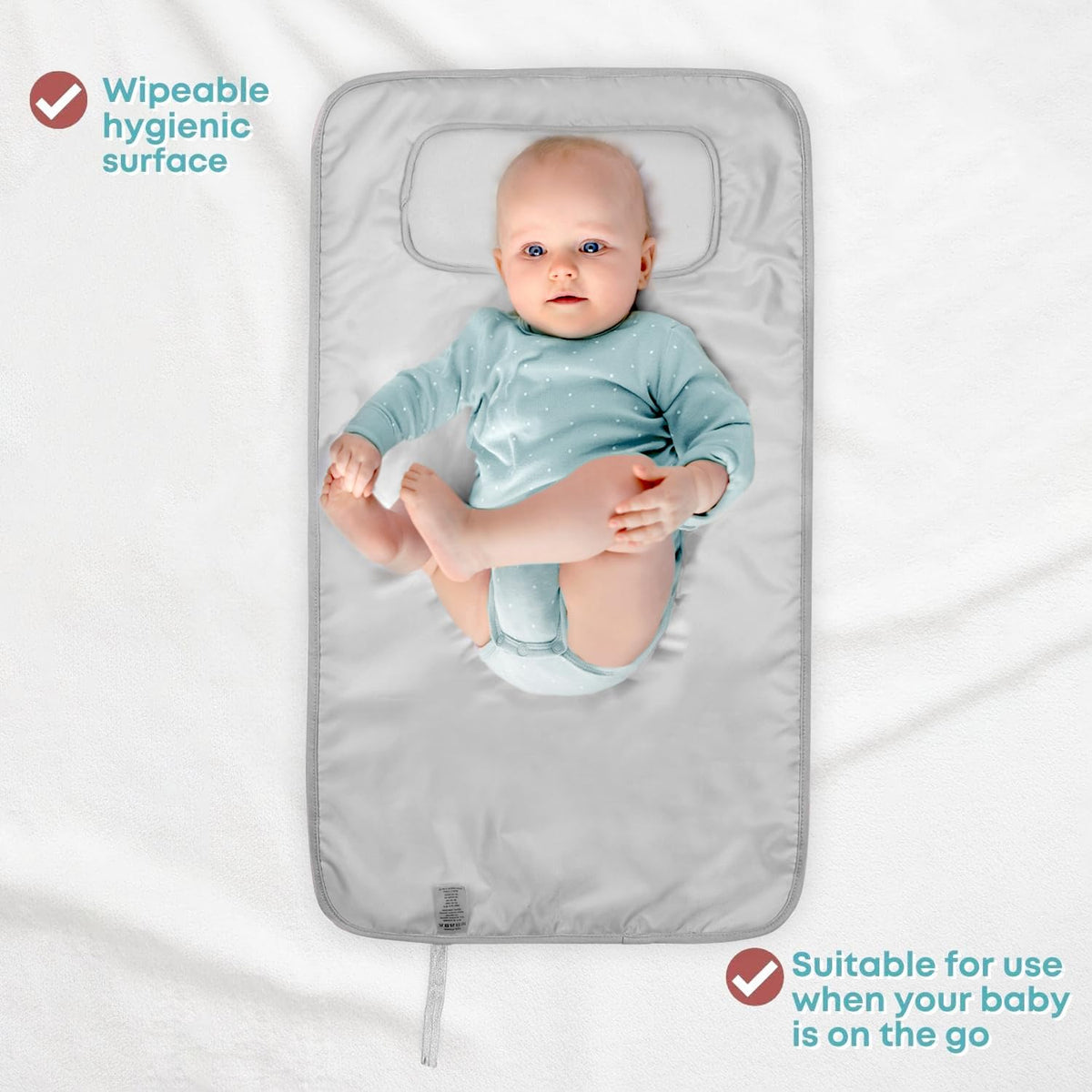 Portable Changing Pad, Soft Padded Waterproof Baby Changing Mat for Diaper Bag, Foldable & Wipe Clean, 27.5"×15.8", Compact Travel Mat for Newborns, Elephant Design, Made in Turkey