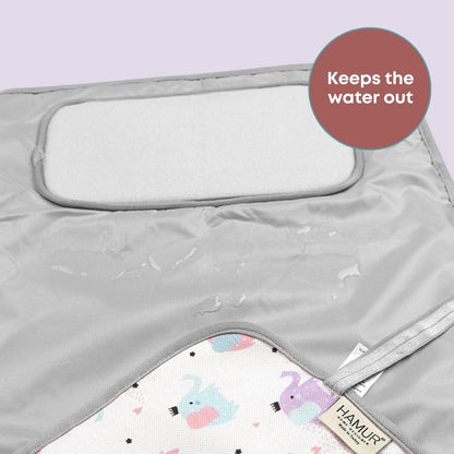 Portable Changing Pad, Soft Padded Waterproof Baby Changing Mat for Diaper Bag, Foldable & Wipe Clean, 27.5"×15.8", Compact Travel Mat for Newborns, Elephant Design, Made in Turkey