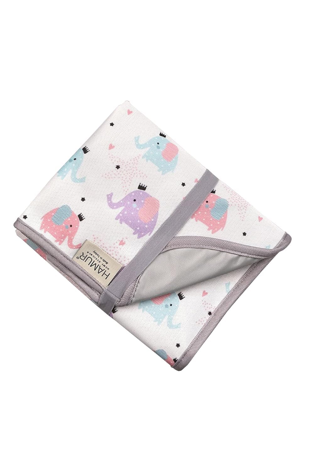 Portable Changing Pad, Soft Padded Waterproof Baby Changing Mat for Diaper Bag, Foldable & Wipe Clean, 27.5"×15.8", Compact Travel Mat for Newborns, Elephant Design, Made in Turkey
