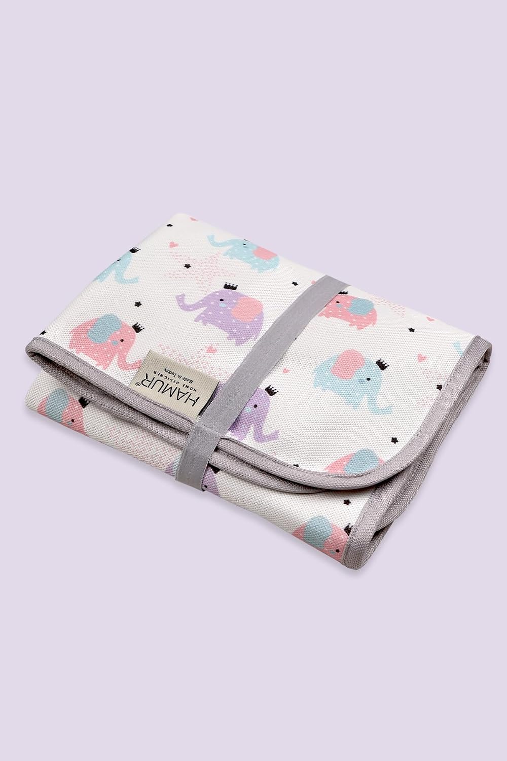 Portable Changing Pad, Soft Padded Waterproof Baby Changing Mat for Diaper Bag, Foldable & Wipe Clean, 27.5"×15.8", Compact Travel Mat for Newborns, Elephant Design, Made in Turkey