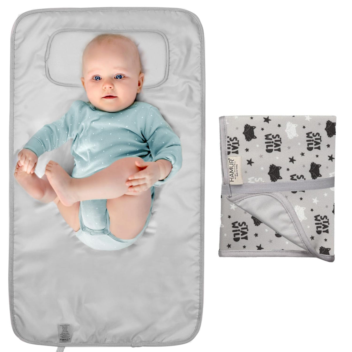 Portable Changing Pad, Soft Padded Waterproof Baby Changing Mat for Diaper Bag, Foldable & Wipe Clean, 27.5"×15.8", Compact Travel Mat for Newborns, Elephant Design, Made in Turkey