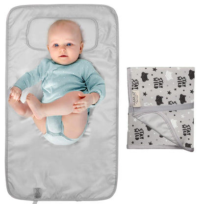 Portable Changing Pad, Soft Padded Waterproof Baby Changing Mat for Diaper Bag, Foldable & Wipe Clean, 27.5"×15.8", Compact Travel Mat for Newborns, Elephant Design, Made in Turkey