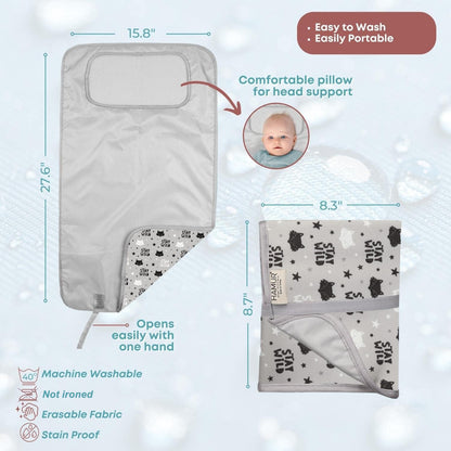 Portable Changing Pad, Soft Padded Waterproof Baby Changing Mat for Diaper Bag, Foldable & Wipe Clean, 27.5"×15.8", Compact Travel Mat for Newborns, Elephant Design, Made in Turkey