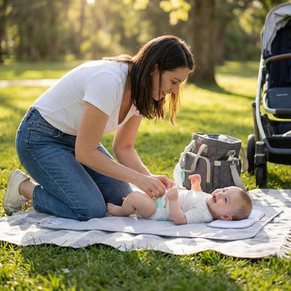 Portable Changing Pad, Soft Padded Waterproof Baby Changing Mat for Diaper Bag, Foldable & Wipe Clean, 27.5"×15.8", Compact Travel Mat for Newborns, Elephant Design, Made in Turkey