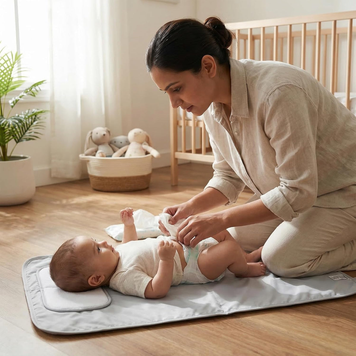 Portable Changing Pad, Soft Padded Waterproof Baby Changing Mat for Diaper Bag, Foldable & Wipe Clean, 27.5"×15.8", Compact Travel Mat for Newborns, Elephant Design, Made in Turkey