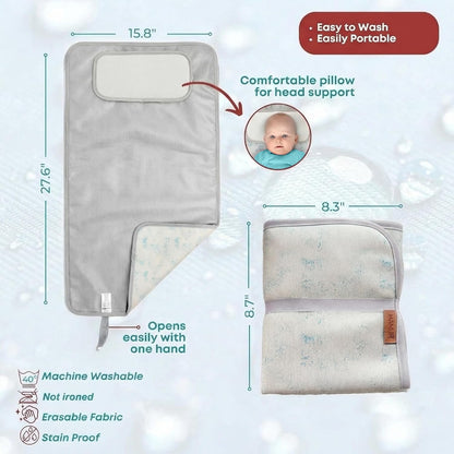 Portable Changing Pad, Soft Padded Waterproof Baby Changing Mat for Diaper Bag, Foldable & Wipe Clean, 27.5"×15.8", Compact Travel Mat for Newborns, Elephant Design, Made in Turkey