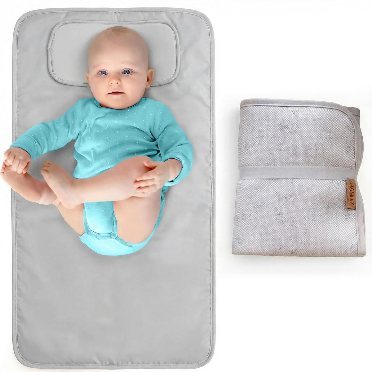 Portable Changing Pad, Soft Padded Waterproof Baby Changing Mat for Diaper Bag, Foldable & Wipe Clean, 27.5"×15.8", Compact Travel Mat for Newborns, Elephant Design, Made in Turkey