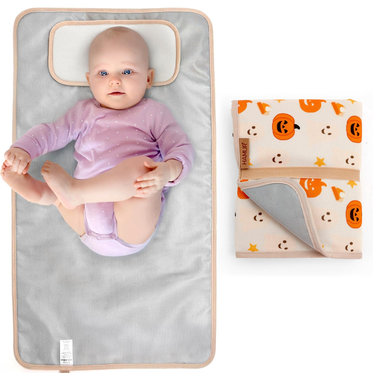 Portable Changing Pad, Soft Padded Waterproof Baby Changing Mat for Diaper Bag, Foldable & Wipe Clean, 27.5"×15.8", Compact Travel Mat for Newborns, Elephant Design, Made in Turkey