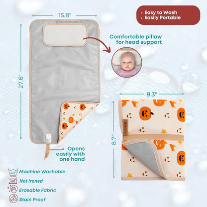 Portable Changing Pad, Soft Padded Waterproof Baby Changing Mat for Diaper Bag, Foldable & Wipe Clean, 27.5"×15.8", Compact Travel Mat for Newborns, Elephant Design, Made in Turkey