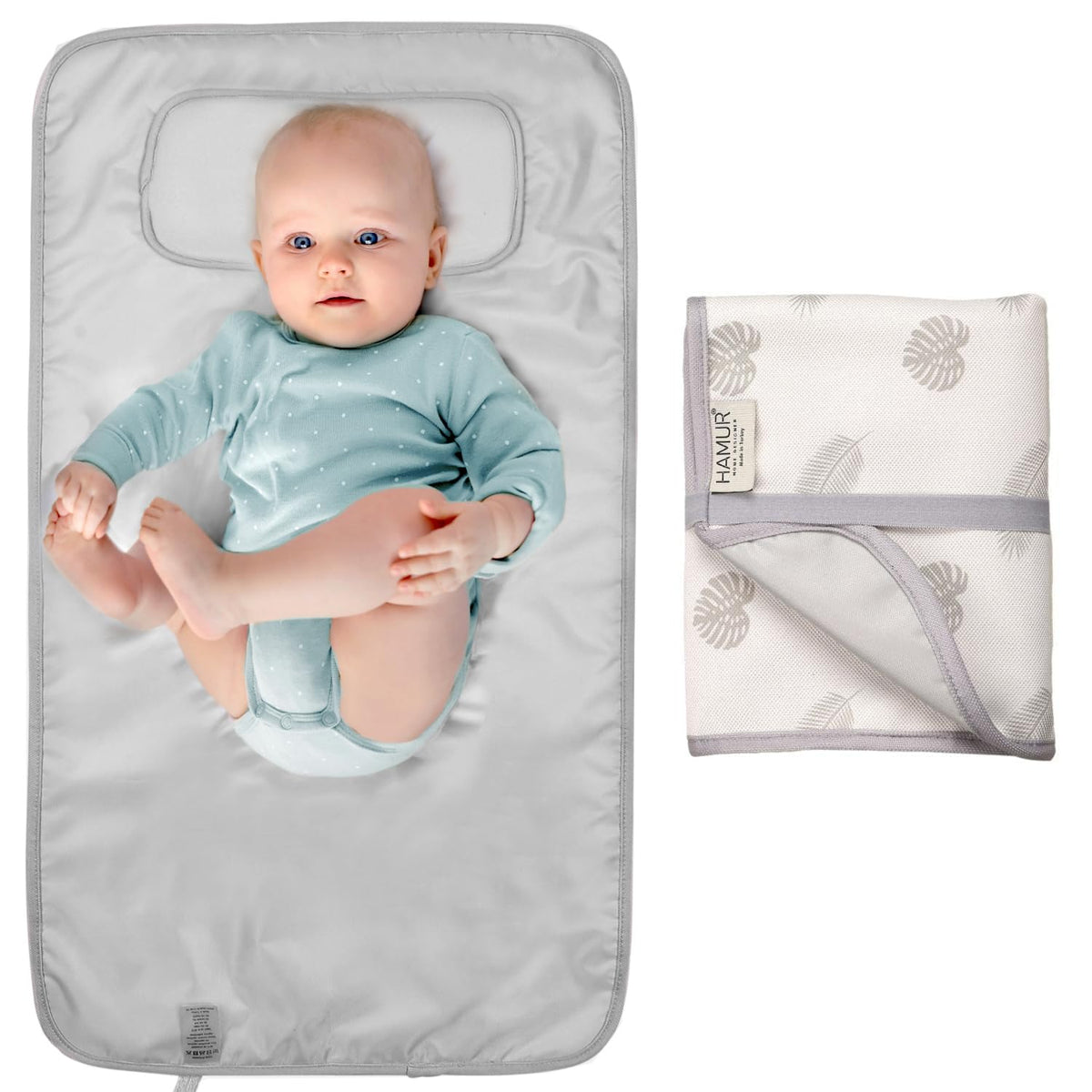 Portable Changing Pad, Soft Padded Waterproof Baby Changing Mat for Diaper Bag, Foldable & Wipe Clean, 27.5"×15.8", Compact Travel Mat for Newborns, Elephant Design, Made in Turkey