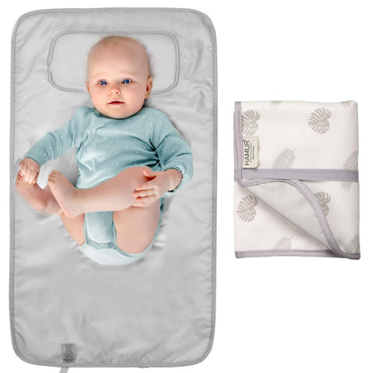 Portable Changing Pad, Soft Padded Waterproof Baby Changing Mat for Diaper Bag, Foldable & Wipe Clean, 27.5"×15.8", Compact Travel Mat for Newborns, Elephant Design, Made in Turkey