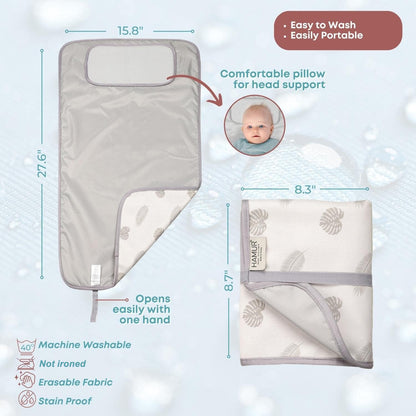 Portable Changing Pad, Soft Padded Waterproof Baby Changing Mat for Diaper Bag, Foldable & Wipe Clean, 27.5"×15.8", Compact Travel Mat for Newborns, Elephant Design, Made in Turkey