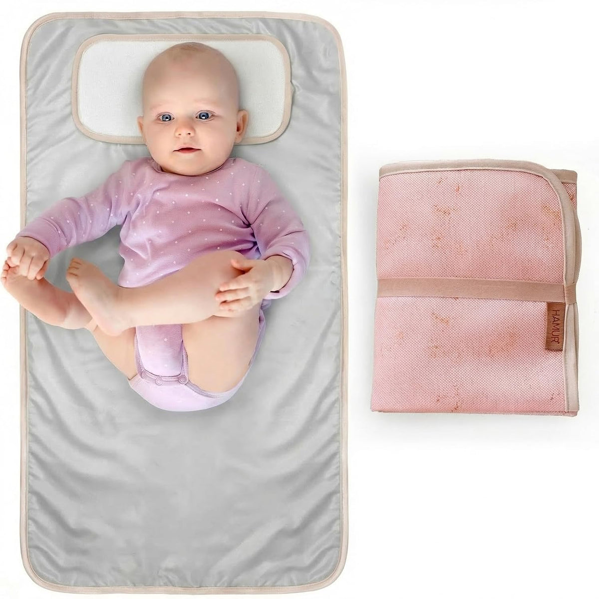 Portable Changing Pad, Soft Padded Waterproof Baby Changing Mat for Diaper Bag, Foldable & Wipe Clean, 27.5"×15.8", Compact Travel Mat for Newborns, Elephant Design, Made in Turkey