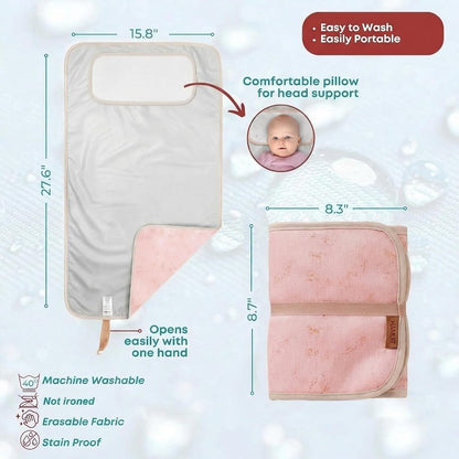 Portable Changing Pad, Soft Padded Waterproof Baby Changing Mat for Diaper Bag, Foldable & Wipe Clean, 27.5"×15.8", Compact Travel Mat for Newborns, Elephant Design, Made in Turkey